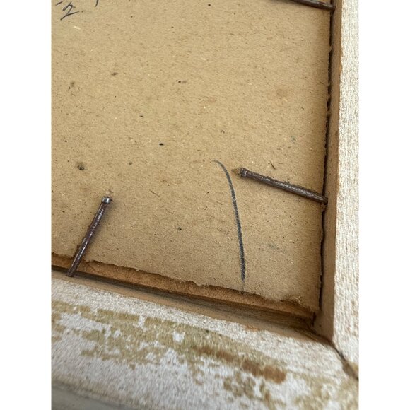 Vintage 40's Framed Acrylic Painting Creepy Victorian Girl Drinking Tea - Picture 13 of 16